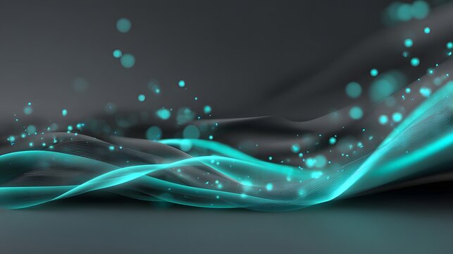 Futuristic hologram wave glowing across a charcoal gradient with neon cyan light trails and abstract digital motion background