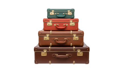 Isolated Stack of old leather suitcases for travel ready, journey concept, vacation theme