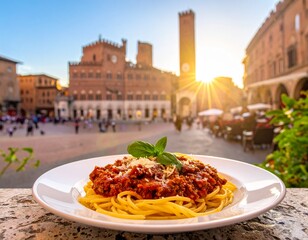 spaghetti bolognese at piazza maggiore