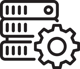 Server rack with gear icon representing data processing and configuration cogwheel settings
