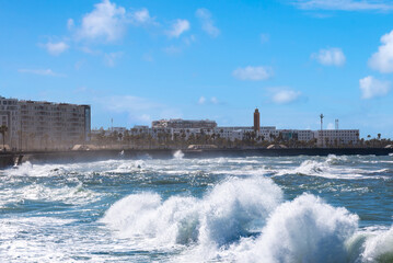 Embankment in Casablanca city, Morocco overlooking Atlantic ocean