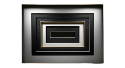 Contemporary silver picture frame with deep multi-layered black matting isolated on white background