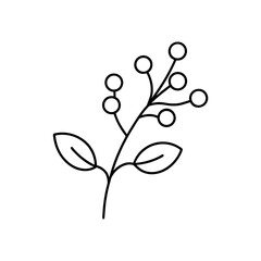 Simple branch with berries and leaves on transparent background silhouette