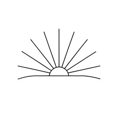 Sunrise over horizon line drawing on transparent background silhouette