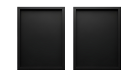 Double black portrait picture frames mockup on white background template.