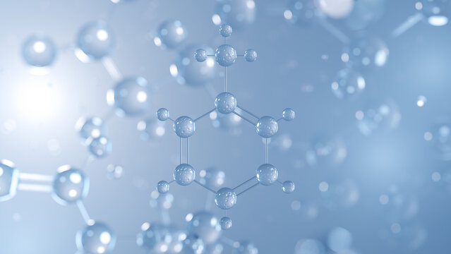 toluene molecular structure 3d, neurotoxin structural chemical formula view from a microscope