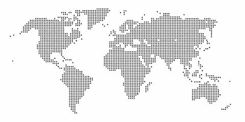 Abstract world map composed of black dots on a white background