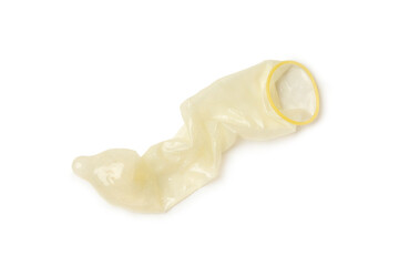 Condoms isolated on white background. Colorful fruit-colored condoms in packaging. Safe sex...