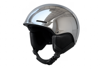 Silver ski helmet for winter sports safety on transparent background
