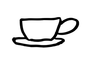 Coffee cup or teacup. Hot drink serving. Doodle style hand drawn object. Simple isolated outline.