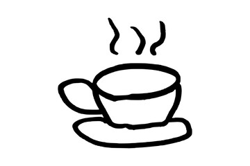 Coffee cup or teacup. Hot drink serving. Doodle style hand drawn object. Simple isolated outline.