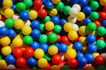 Colorful plastic balls in a vibrant play area for children during daytime