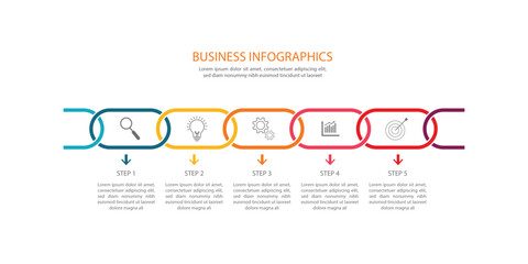 Editable business infographic template design with 5 steps. Infographic template which can be used for presentations banners, workflow layout, annual report, web design.