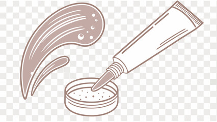 Illustration of cosmetic tube dispensing product into container with a smear on the side here