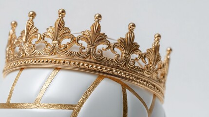 Elegant golden crown placed on a delicate porcelain vase showcasing intricate designs and craftsmanship in a bright indoor setting