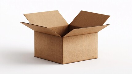 Cardboard box sits open ready for packing materials, showcasing its plain design and sturdy structure in a well-lit setting