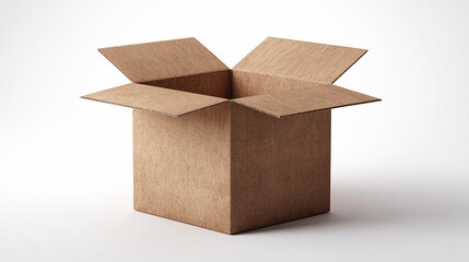 Open cardboard box resting on a plain white background, inviting curiosity about its potential contents and use in various creative or practical applications