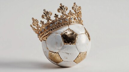 Soccer ball adorned with a royal crown symbolizing triumph and excellence in sports and competition