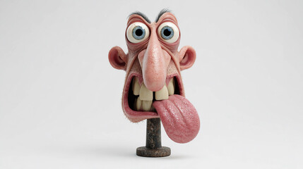 Unique character bust with exaggerated features, wide eyes, and a long tongue, displayed against a neutral background for artistic effect