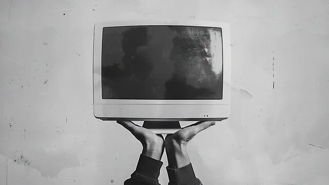 video A person holding a television on their head, suitable for humor or satire contexts