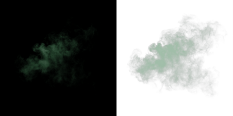 Green smoke overlay illustration on black and white backgrounds, creating a mystical atmosphere for design projects, enhancing visual storytelling and creativity