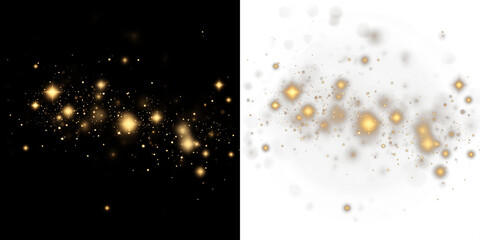 Sparkling golden bokeh overlay on contrasting black and white backgrounds, creating a magical atmosphere for design projects, enhancing visual storytelling and creativity