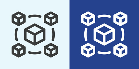 Blockchain Icon Set in Black and White Outline Style