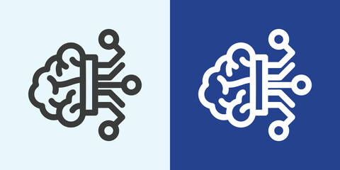 AI Icon Set in Black and White Outline Style