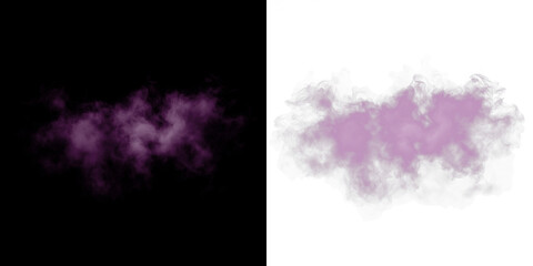 Purple smoke overlay on black and white backgrounds, creating a mystical atmosphere, ideal for artistic designs and creative projects with copy space