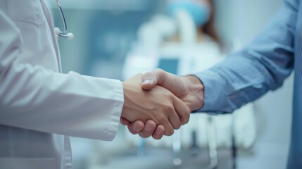 Dentist and Patient Shaking Hands in Clinic
