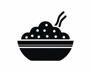 Mashed potatoes in bowl with gravy icon, traditional Thanksgiving food  silhouette vector illustration