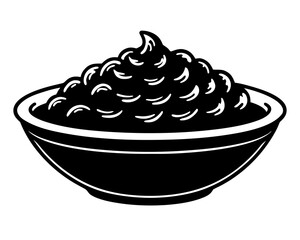 Mashed potatoes in bowl with gravy, traditional Thanksgiving food  silhouette vector illustration