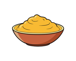 Mashed potatoes in bowl with gravy, traditional Thanksgiving food vector isolated on white background