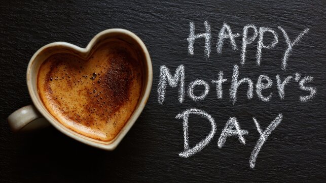 Heart-Shaped Blackboard with 'Happy Mother's Day' Breakfast Message for a Special Celebration