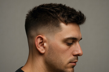 Modern Male Portrait with Textured Fade Haircut in Studio Light
