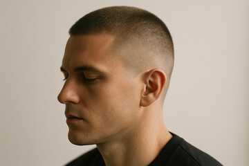 Minimalist Male Portrait with Clean Buzz Cut and Calm Expression
