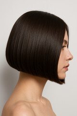 Elegant Female Profile with Sleek Short Bob Hairstyle
