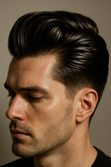 Stylish Male Portrait with Classic Pompadour Hairstyle in Studio

