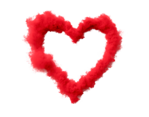 Red smoke heart-shaped cloud on transparent background