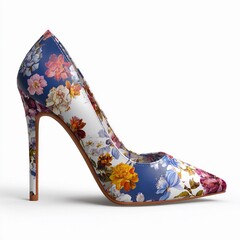 Colorful floral high heel shoe designed for a stylish and trendy look, perfect for various occasions and events, showcasing elegant craftsmanship and playful patterns