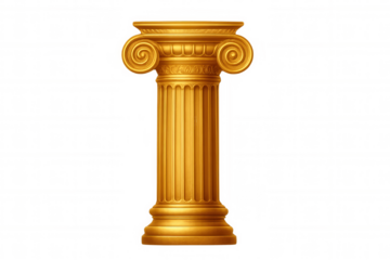 Golden ionic column vector illustration, a classic architectural support element with volutes on transparent background