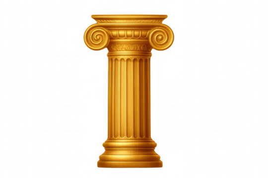 Golden ionic column vector illustration, a classic architectural support element with volutes on transparent background