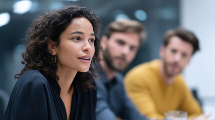 Obraz premium Business meeting in modern office diverse team discussing project strategy and leadership ideas business meeting, teamwork, collaboration, corporate, office, leadership, discussion