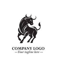 Bull Logo Symbol Black on White Background in Bold Powerful Minimalist Vector Design for Branding
