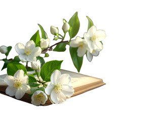 Minimalist Jasmine Branch on Wooden Table