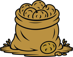 Cartoon Sack of Freshly Harvested Potatoes Vector Illustration