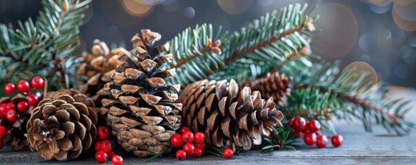 Pinecones and Red Berries Holiday Decoration