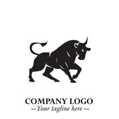 Bull Logo Symbol Black on White Background in Bold Powerful Minimalist Vector Design for Branding