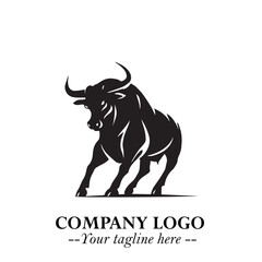 Bull Logo Symbol Black on White Background in Bold Powerful Minimalist Vector Design for Branding