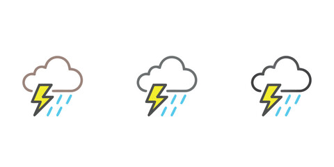 Cloud with rain and lightning bolt, symbolizing a thunderstorm, heavy rain, or bad weather conditions.